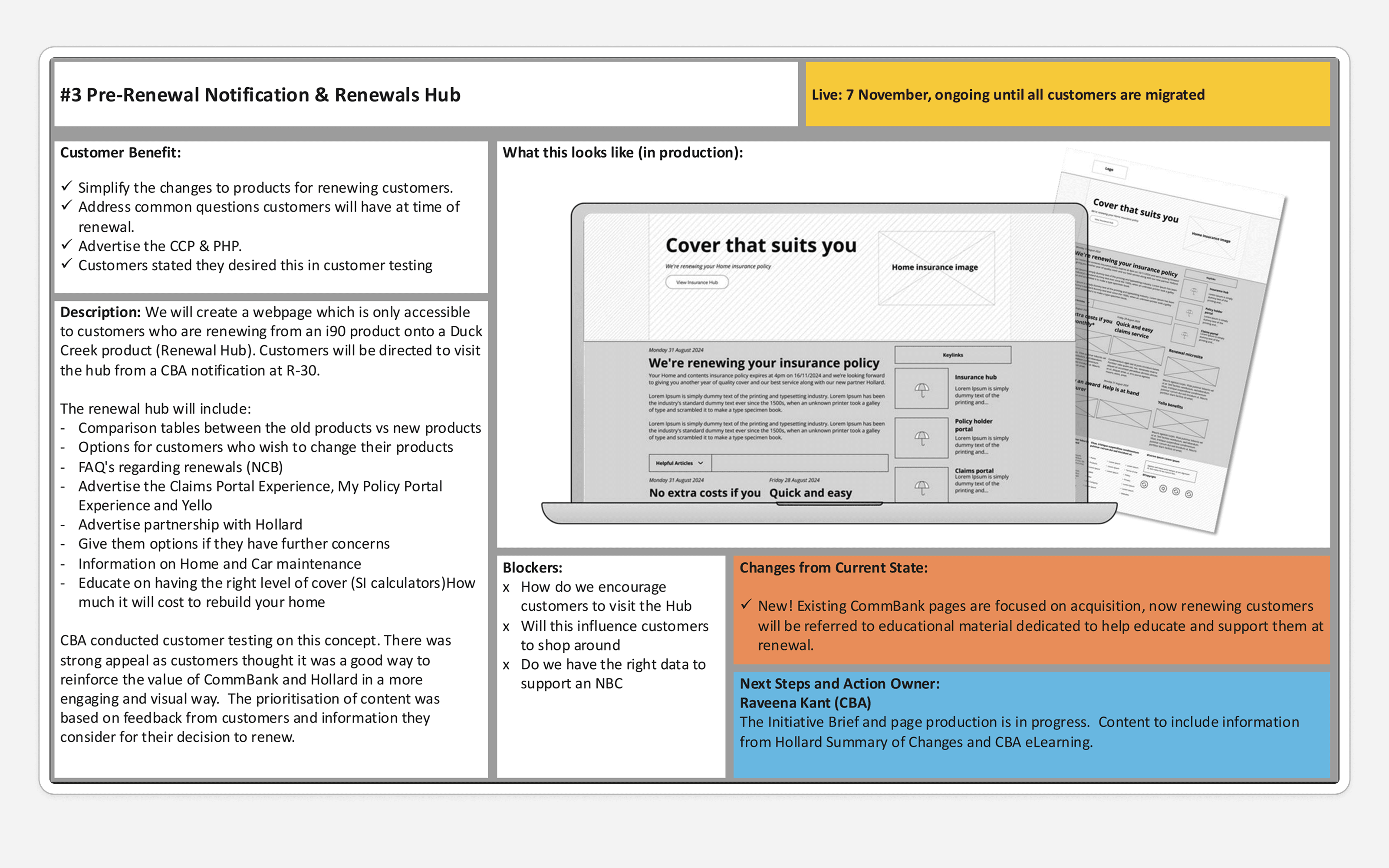 CommBank insurance renewal journey opportunities map